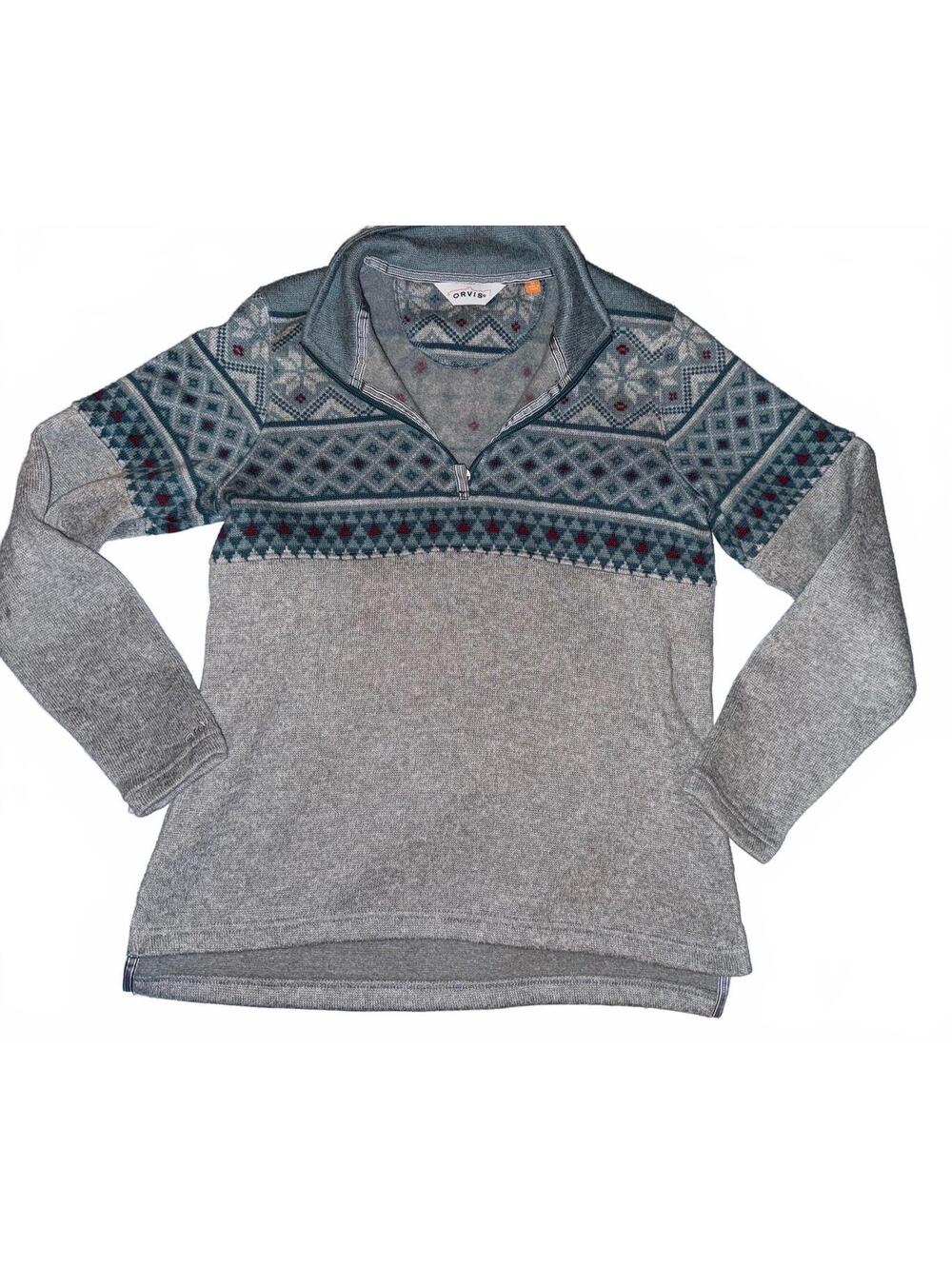 Orvis Men's Fair Isle 1/4 Zip pullover sweater sz M preppy ski snowflakes